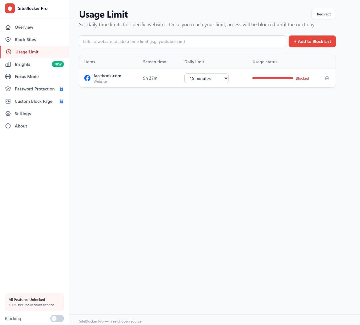 SiteBlocker Pro — Chrome Extension